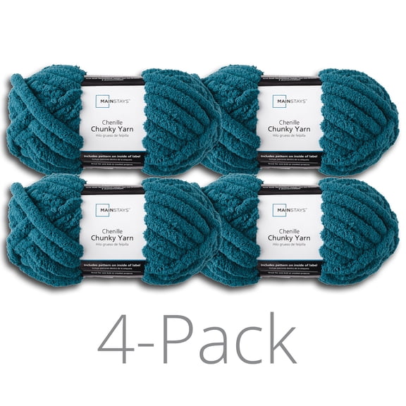 Mainstays Chunky Chenille Yarn, 31.7 yd, Corsair, 100% Polyester, Super Bulky, Pack of 4