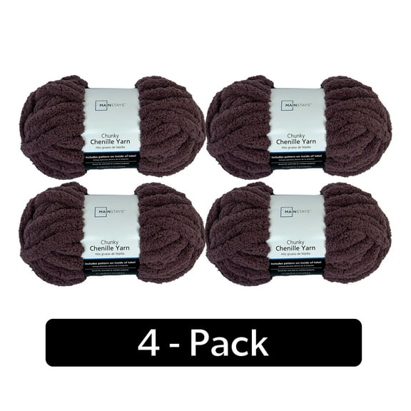 Mainstays Chunky Chenille Yarn, 31.7 yd, Dusty Purple, 100% Polyester, Super Bulky, Pack of 4