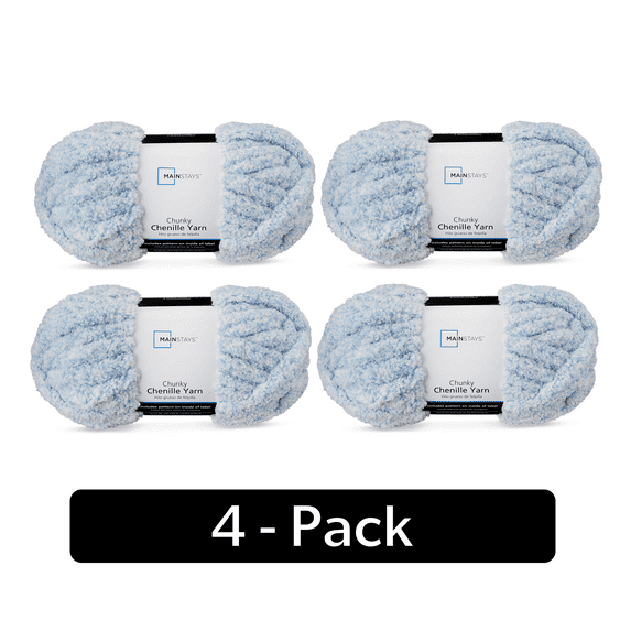 Mainstays Chunky Chenille Yarn, 31.7 yd, Heathered Blue, 100% Polyester, Super Bulky, Pack of 4