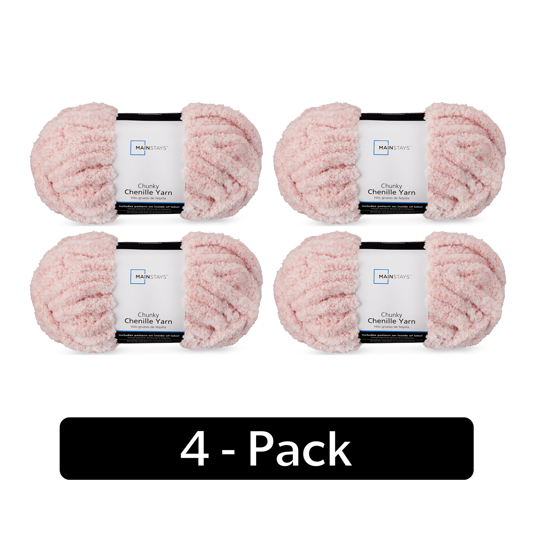 Mainstays Chunky Chenille Yarn, 31.7 yd, Heathered Pink, 100% Polyester, Super Bulky, Pack of 4