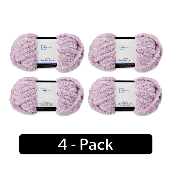Mainstays Chunky Chenille Yarn, 31.7 yd, Heathered Violet, 100% Polyester, Super Bulky, Pack of 4