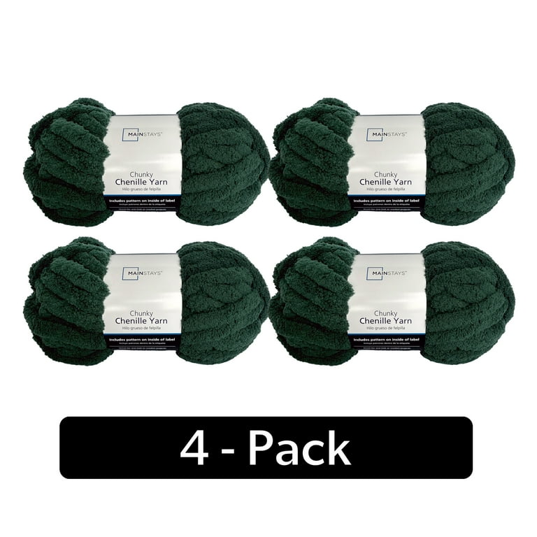 Mainstays Chunky Chenille Yarn 31.7 yd Hunter Green 100 Polyester Super Bulky Pack of 4 Walmart