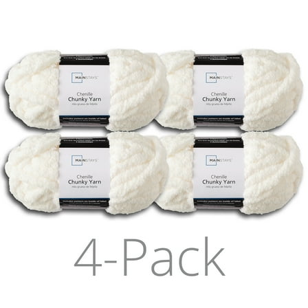 Mainstays Chunky Chenille Yarn, 31.7 yd,  Ivory, 100% Polyester, Super Bulky, Pack of 4