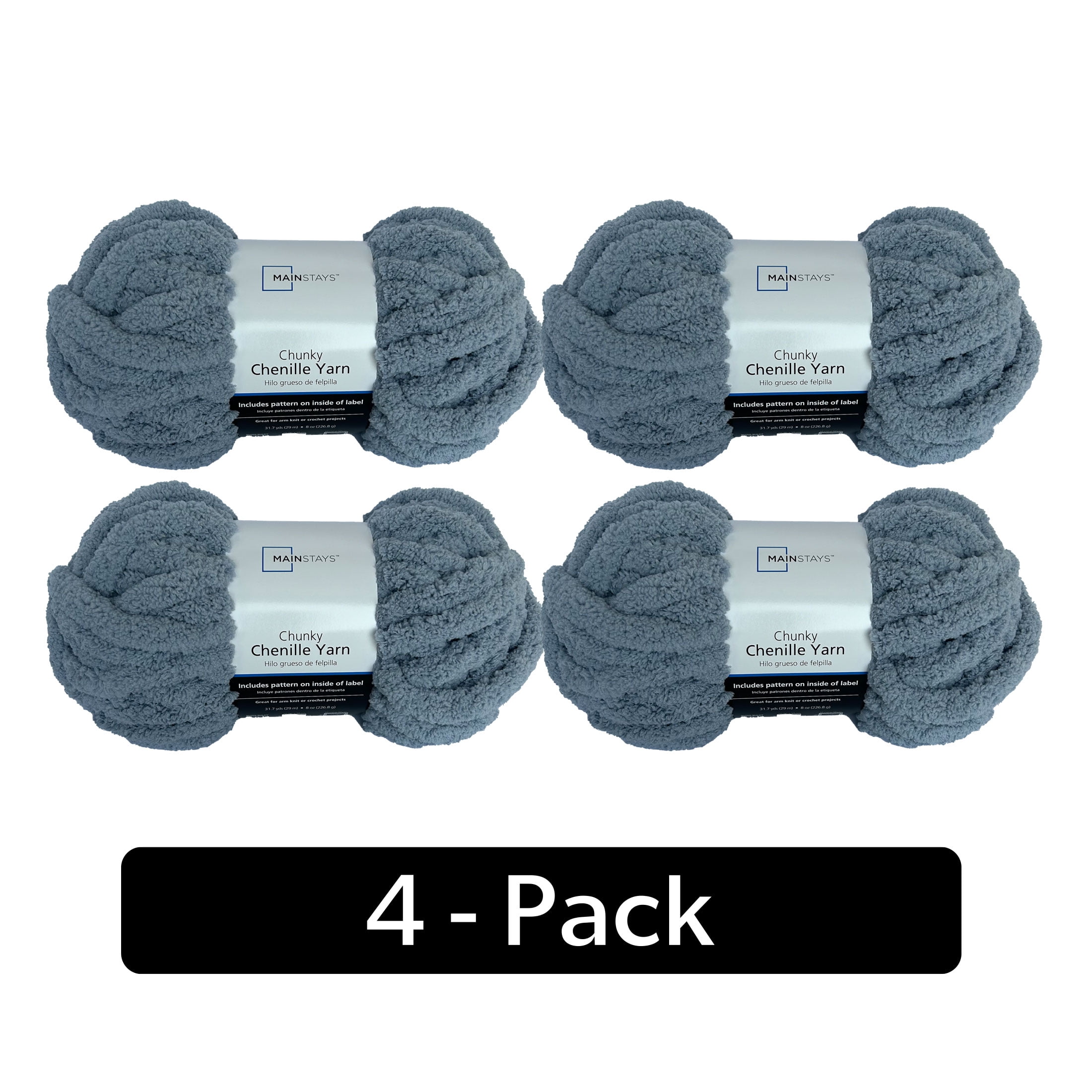 Mainstays Chunky Chenille Yarn 31.7 yd Light Blue 100 Polyester Super Bulky Pack of 4 Walmart