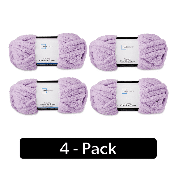 Mainstays Chunky Chenille Yarn, 31.7 yd, Lilac, 100% Polyester, Super Bulky, Pack of 4