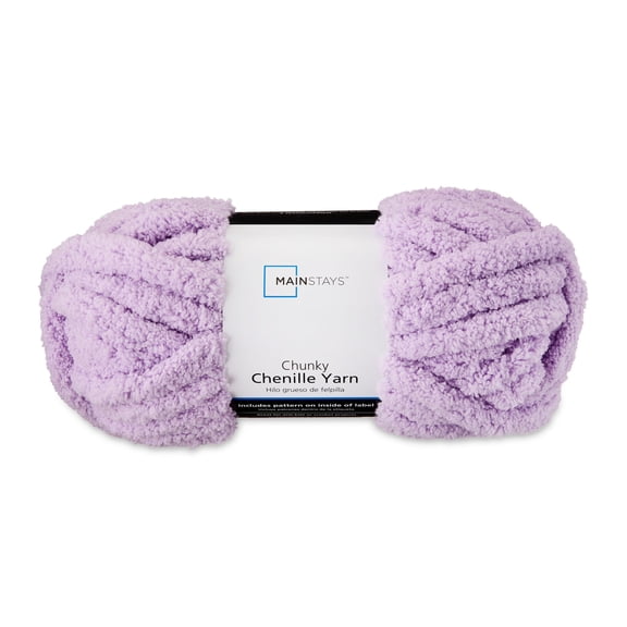 Mainstays Chunky Chenille Yarn, 31.7 yd, Lilac, 100% Polyester, Super Bulky