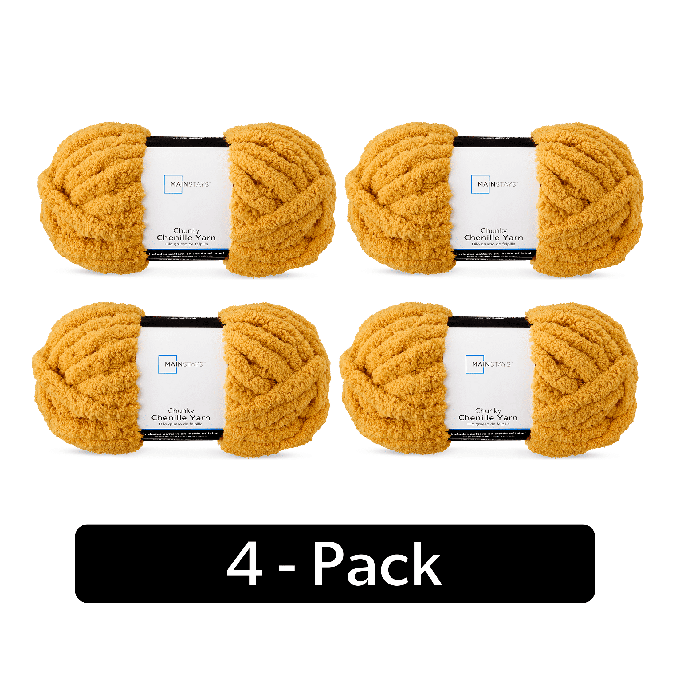 Mainstays Chunky Chenille Yarn, Mango, 31.7 yd, 100% Polyester, Super Bulky, Pack of 4