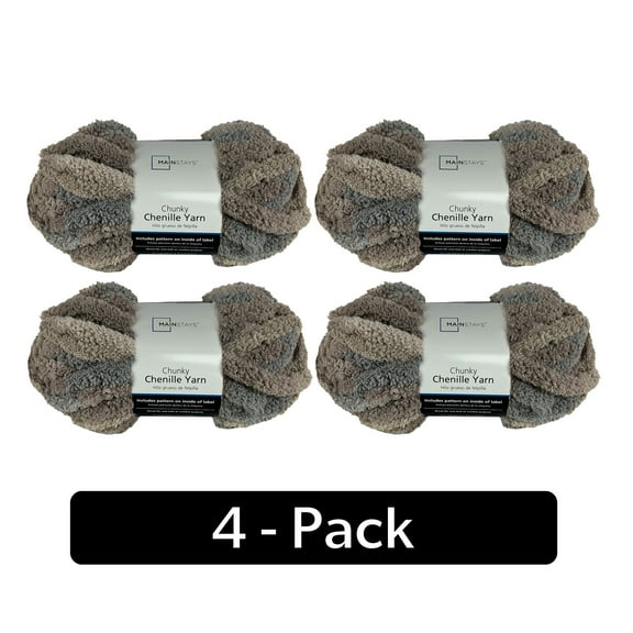 Mainstays Chunky Chenille Yarn, 31.7 yd, Multi Neutral, 100% Polyester, Super Bulky, Pack of 4