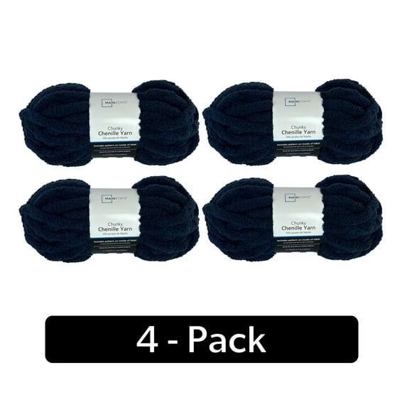 Mainstays Chunky Chenille Yarn, 31.7 yd, Navy, 100% Polyester, Super Bulky, Pack of 4