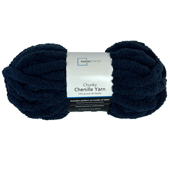 Mainstays Chunky Chenille Yarn, 31.7 yd, Navy, 100% Polyester, Super Bulky