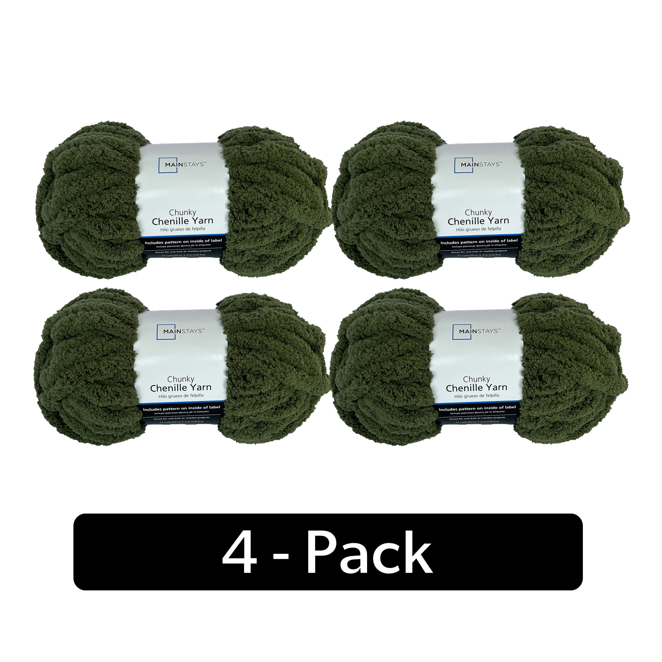 Mainstays Chunky Chenille Yarn 31.7 yd Olive 100 Polyester Super Bulky Pack of 4 Walmart