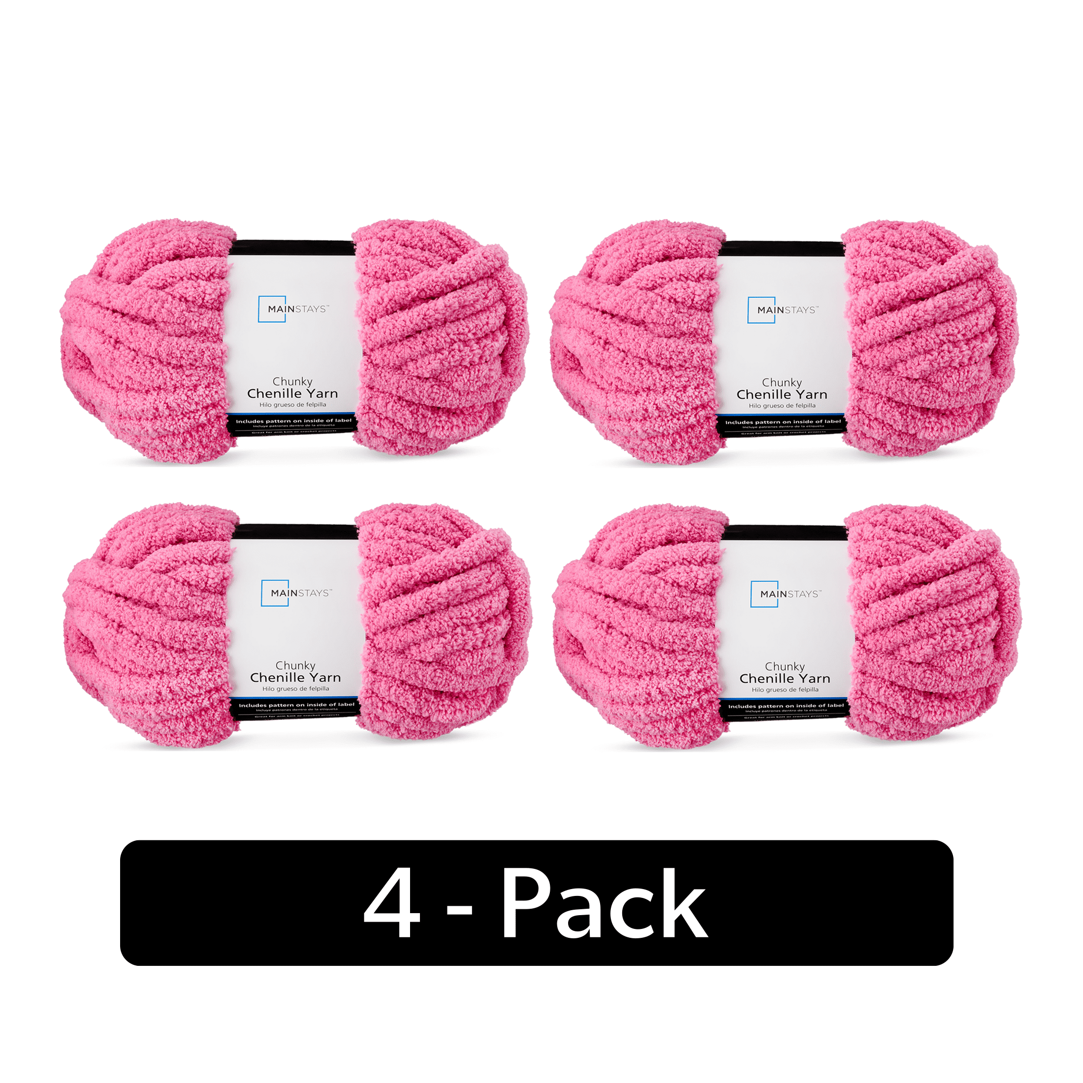Mainstays Super Bulky Chunky Chenille Yarn, 31.7 Yd, Petal Pop, Pack of 4