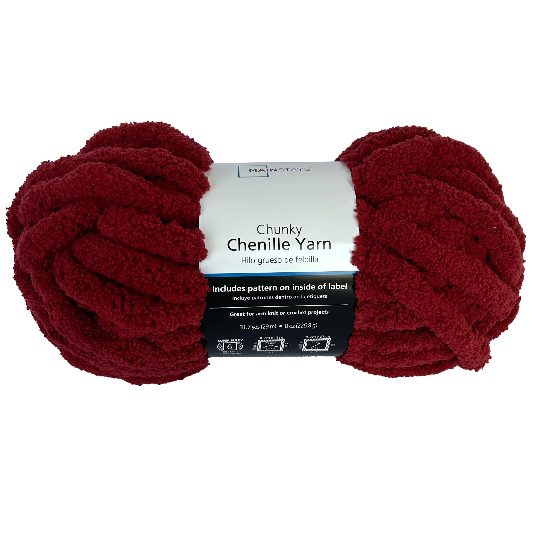 Mainstays Chunky Chenille Yarn, 31.7 yd, Rust, 100% Polyester, Super Bulky