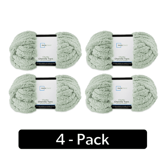 Mainstays Chunky Chenille Yarn, 31.7 yd, Sage, 100% Polyester, Super Bulky, Pack of 4
