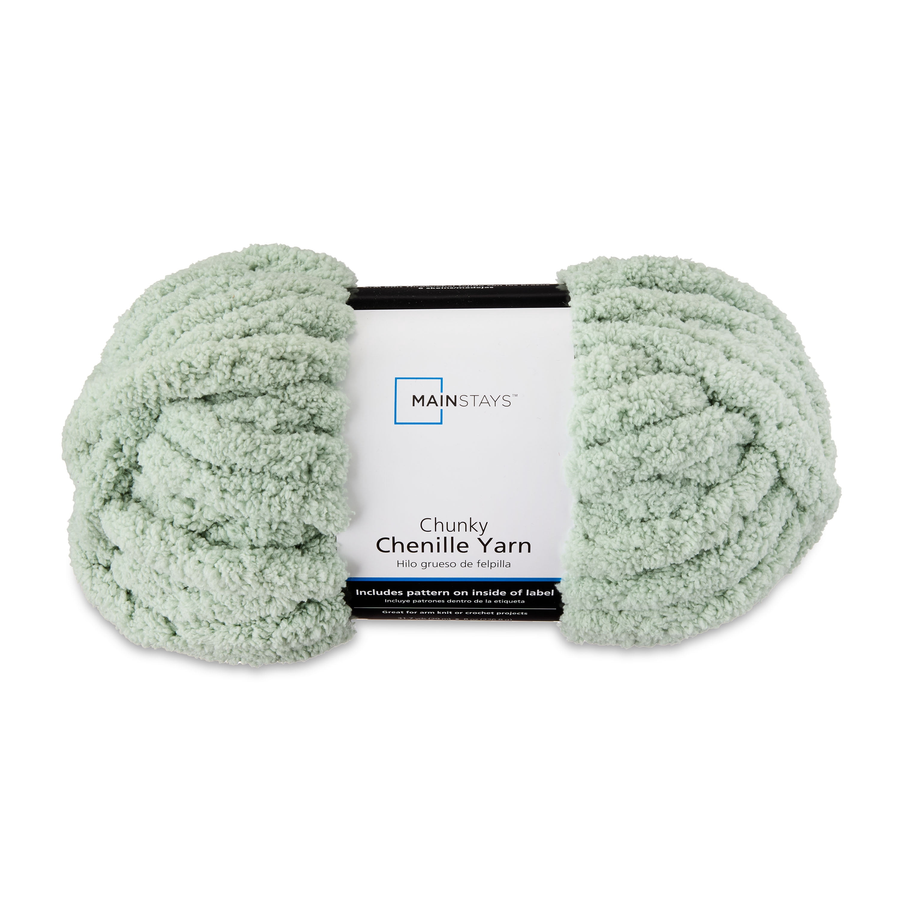 Mainstays Chunky Chenille Yarn, 31.7 yd, Sage, 100% Polyester, Super Bulky