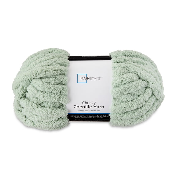 Mainstays Chunky Chenille Yarn, 31.7 yd, Sage, 100% Polyester, Super Bulky