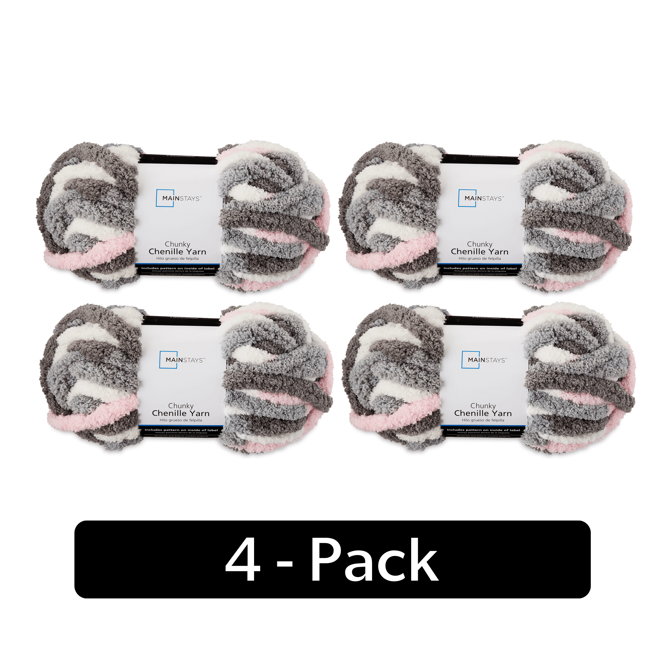 Mainstays Chunky Chenille Yarn, 31.7 yd, Sleepy Skies Multi, 100% Polyester, Super Bulky, Pack of 4