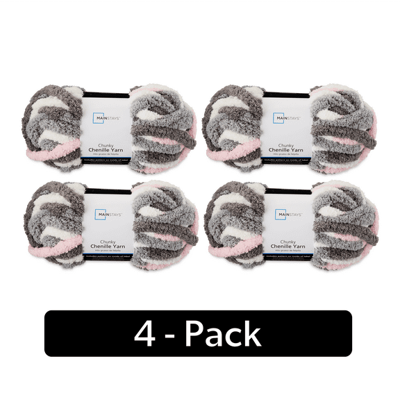 Mainstays Chunky Chenille Yarn, 31.7 yd, Sleepy Skies Multi, 100% Polyester, Super Bulky, Pack of 4