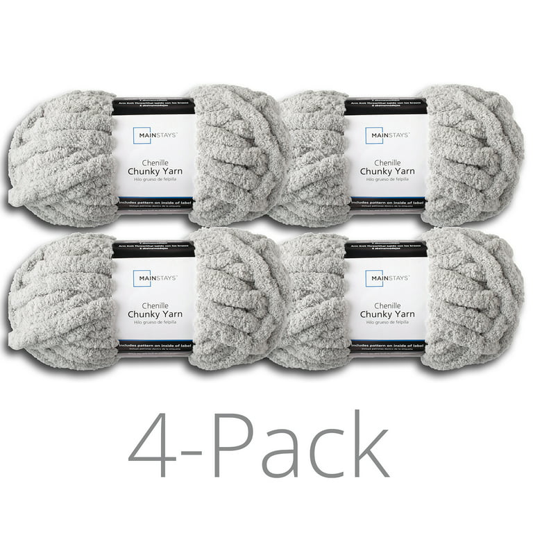 Mainstays Chunky Chenille Yarn, 31.7 yd, Soft Silver, 100% Polyester, Super  Bulky, Pack of 4, Soft Chunky Yarn