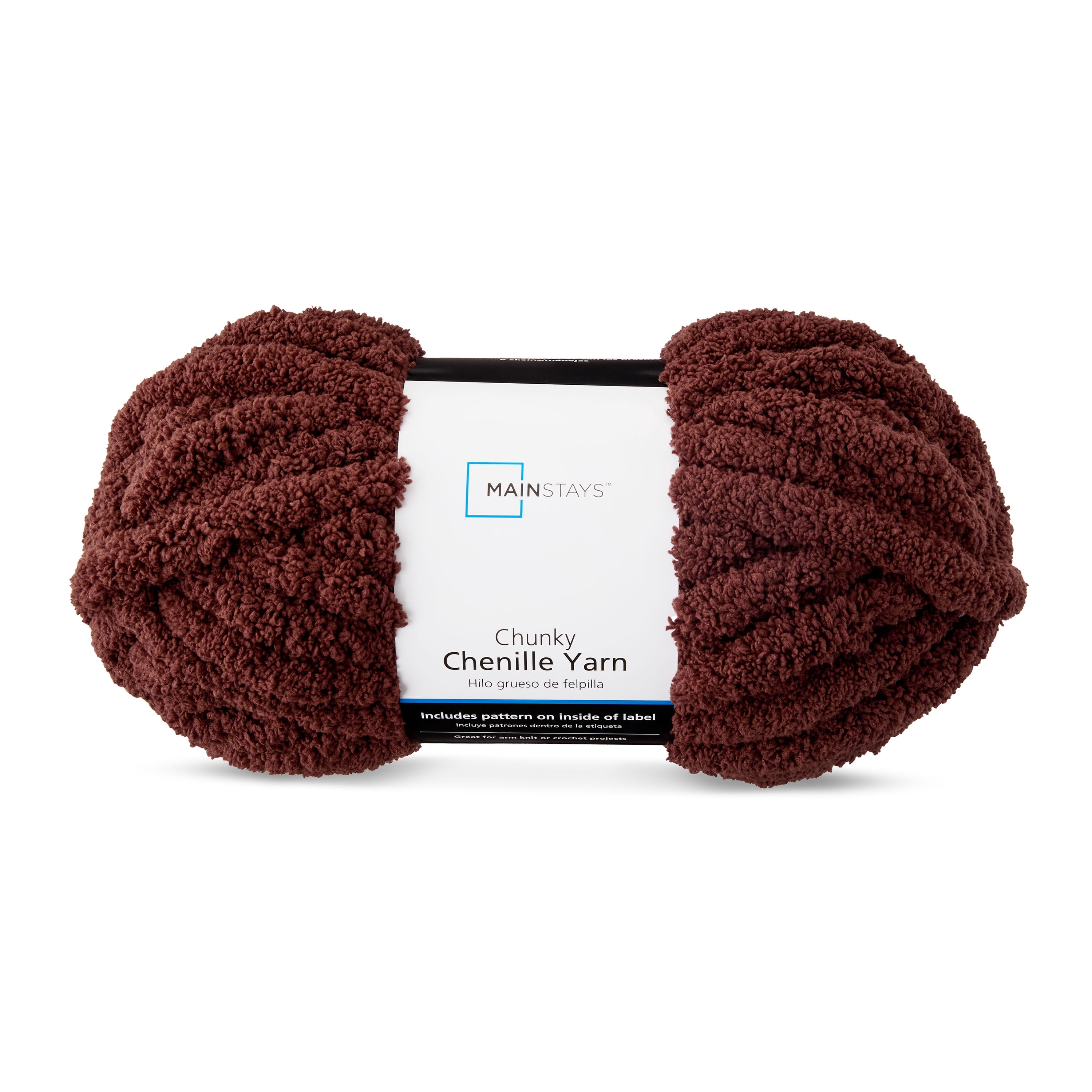 Mainstays Chunky Chenille Yarn, 31.7 yd, Warm Chocolate, 100% Polyester, Super Bulky