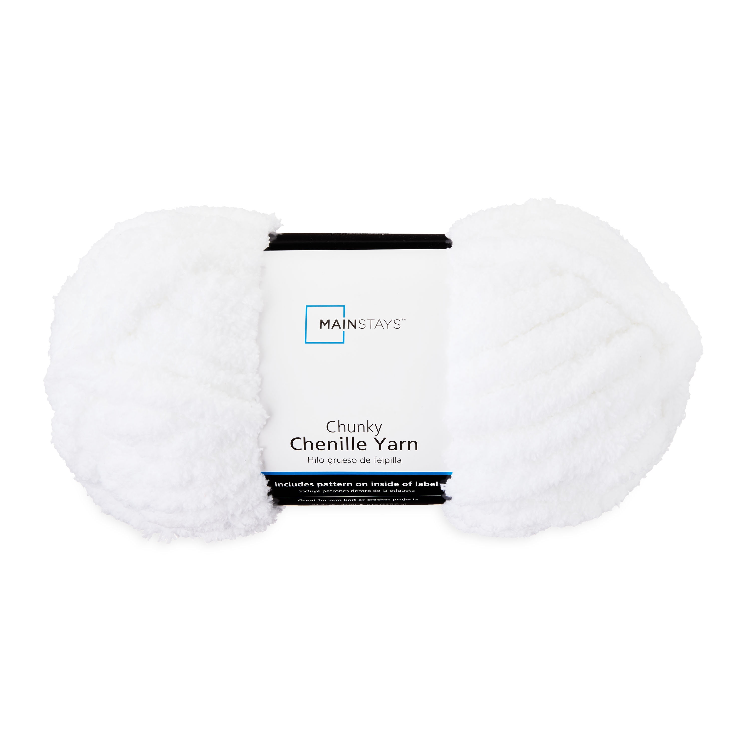 Mainstays Chunky Chenille Yarn, 31.7 yd, White, 100% Polyester, Super Bulky