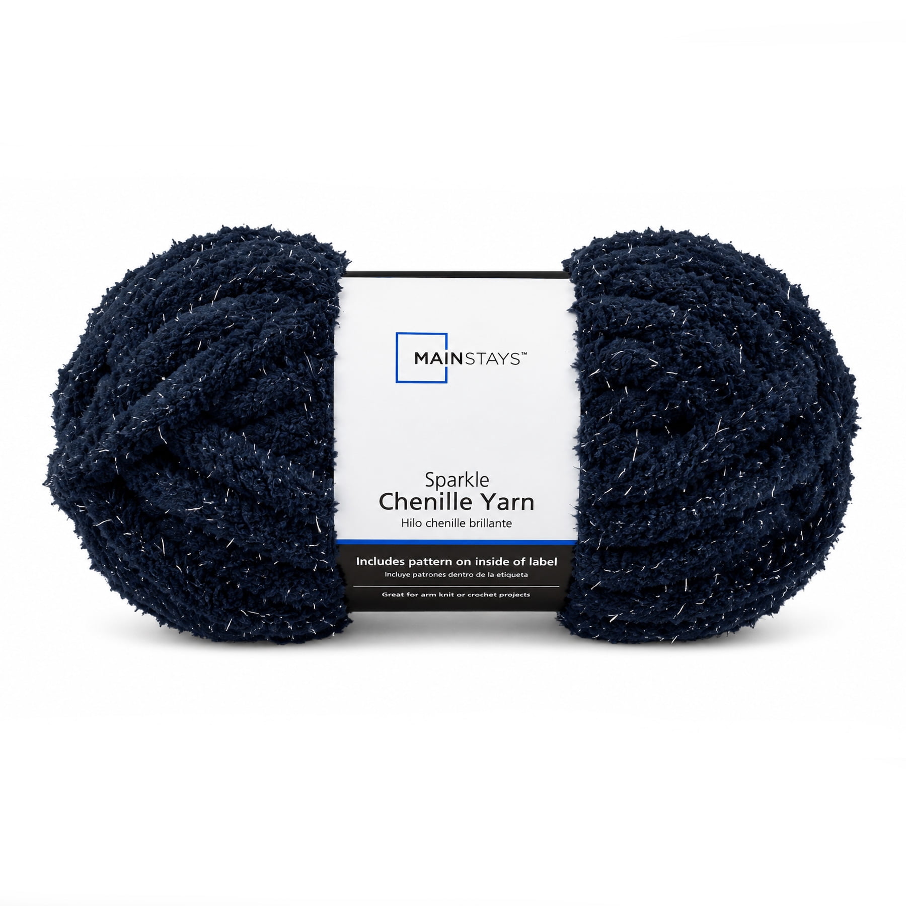 Mainstays Chunky Sparkle Chenille Yarn, 31.7 yd, Blue Cove, 100% Polyester, Super Bulky