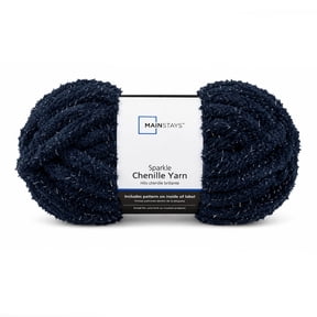 Mainstays Chunky Sparkle Chenille Yarn, 31.7 yd, Blue Cove, 100% Polyester, Super Bulky
