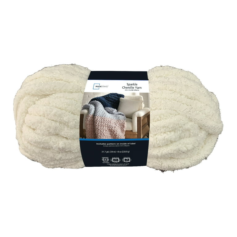Mainstays Bulky 100% Polyester Chenille Ivory Yarn, 31.7 yd 