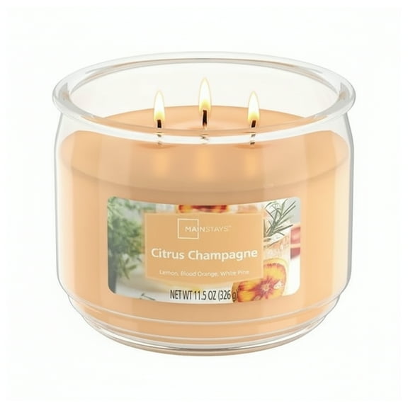 Mainstays 3-Wick Scented Glass Jar Candle, Citrus Champagne, 11.5oz.