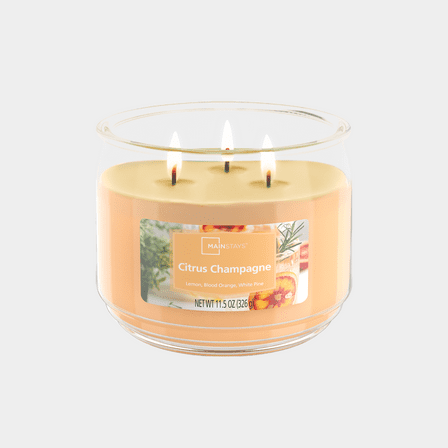 Mainstays 3-Wick Scented Glass Jar Candle, Citrus Champagne, 11.5oz.