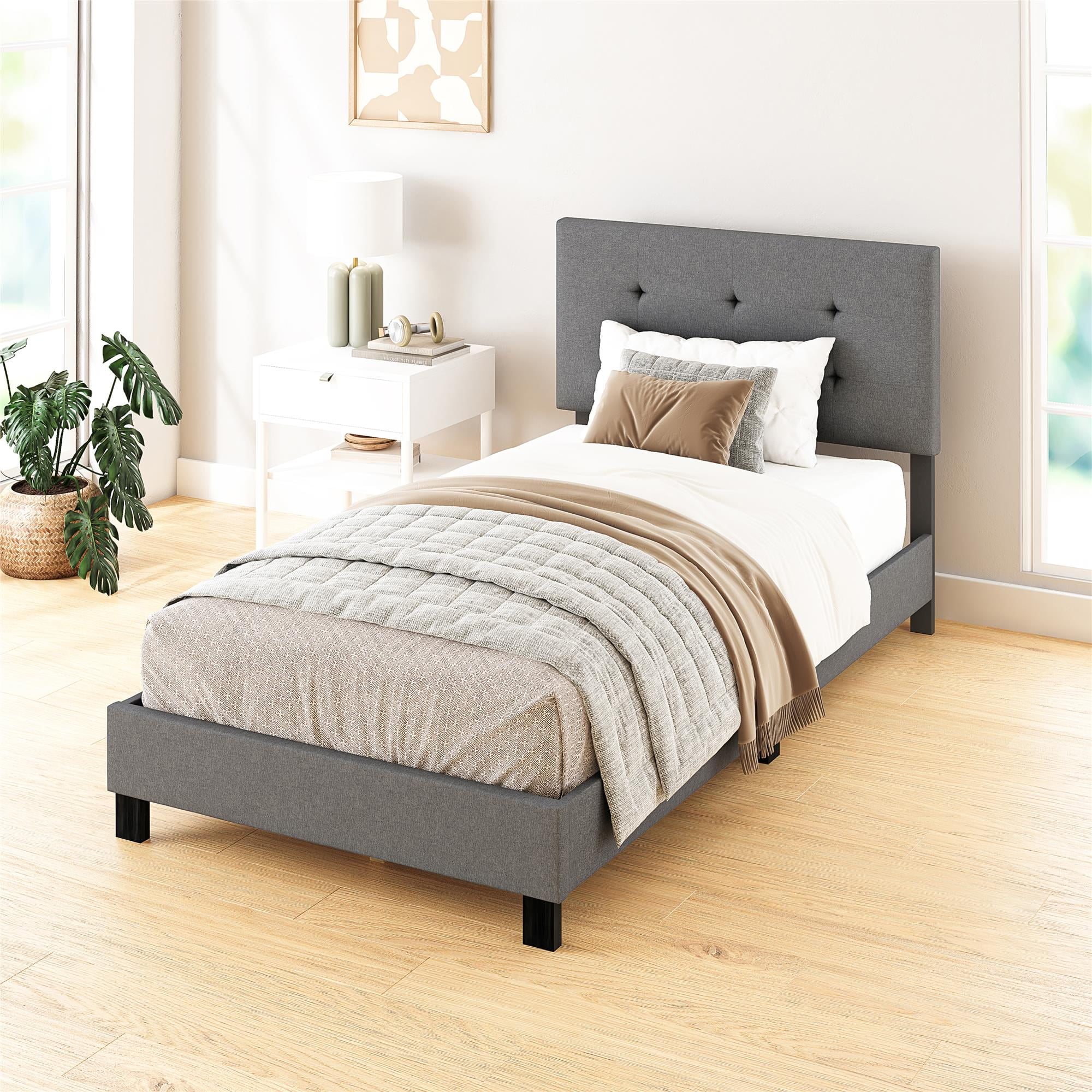Mainstays Claire Upholstered Bed, Gray Linen, Twin