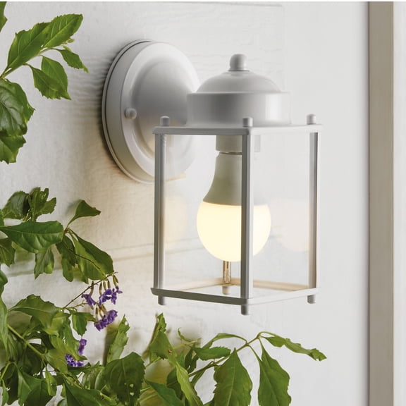 Mainstays Classic 6" White Square Outdoor Coach Light Lantern, Wall Mounted, Hardwired, Bulb Included