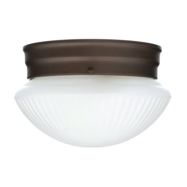 Mainstays Classic 7.25" Round Bronze Flush Mount Ceiling Light, Frosted Glass Shade with A19 Bulbs