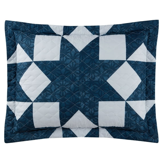 Mainstays Classic Blue Star Quilt Sham, King, 1 pack, Adult/Teen