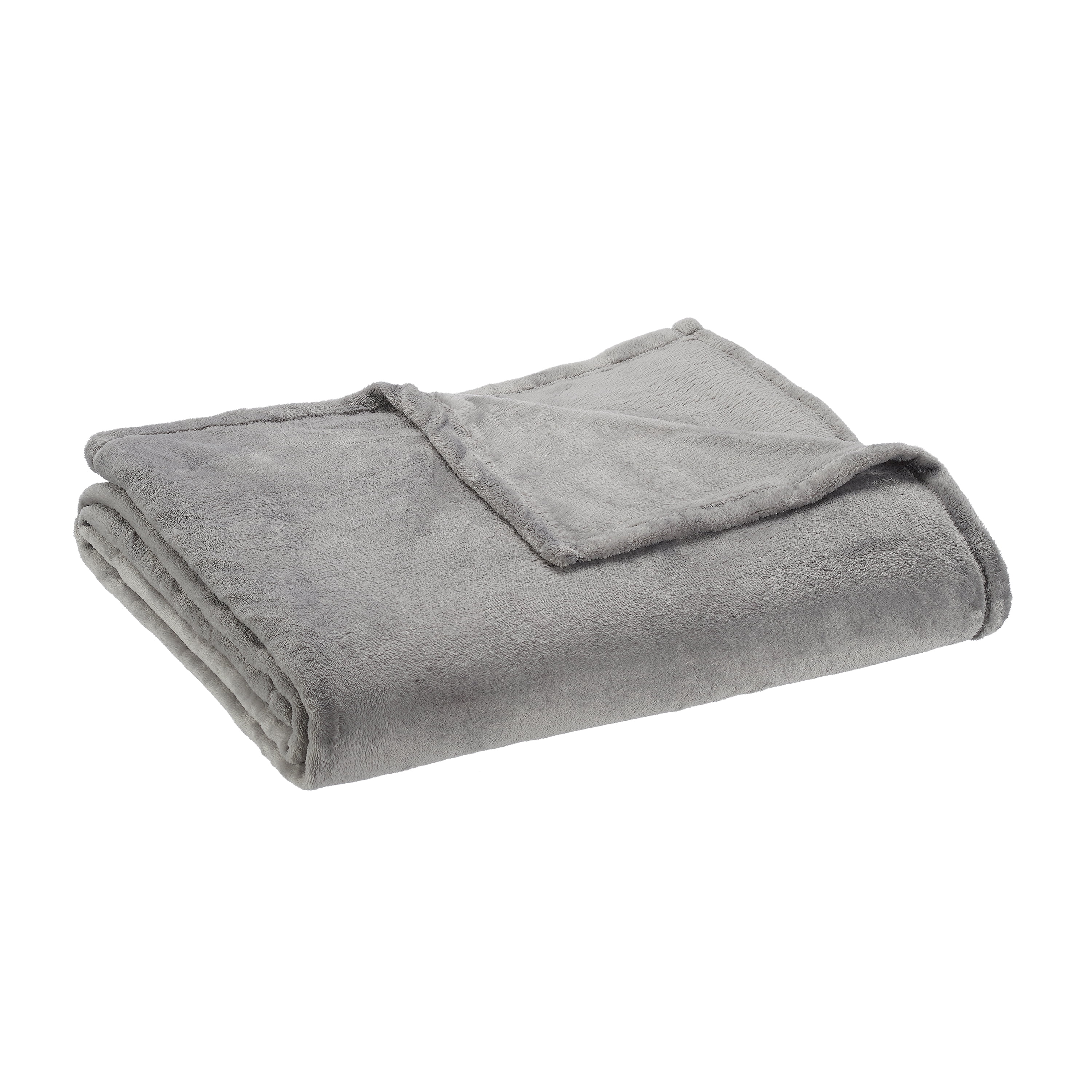 Mainstays Classic Gray Solid Polyester Plush Bed Blanket, Twin