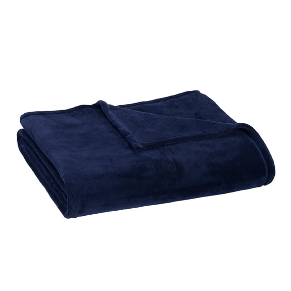 Mainstays Classic Indigo Blue Solid Polyester Plush Bed Blanket, Full/Queen