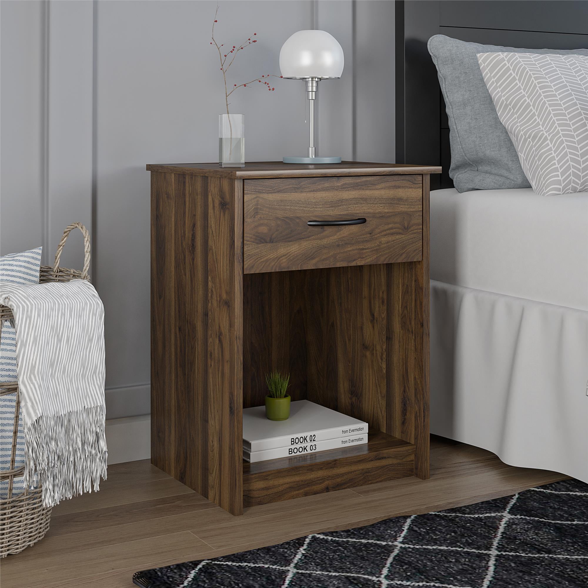 Mainstays Classic Nightstand with Drawer, Walnut