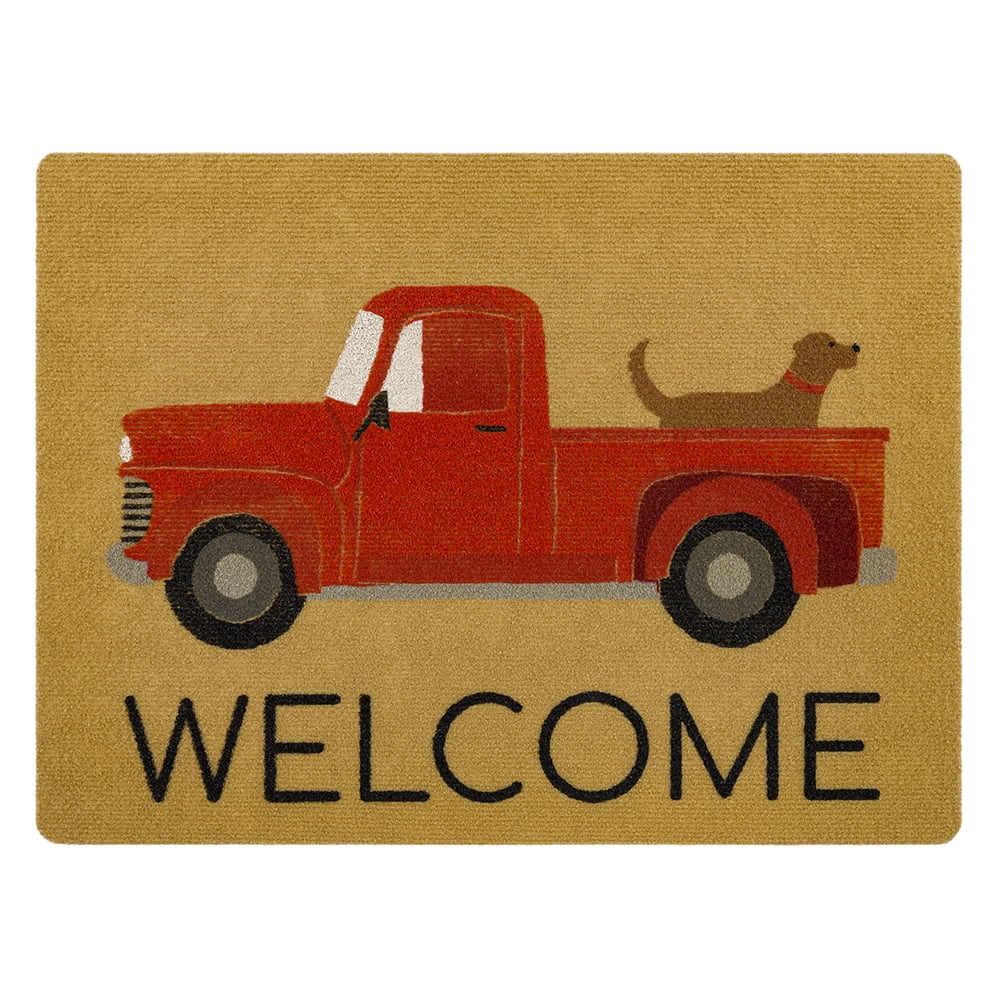 Mainstays Classic Welcome Dog Truck Indoor/Outdoor Polyester Doormat, Tan, 18" x 24"