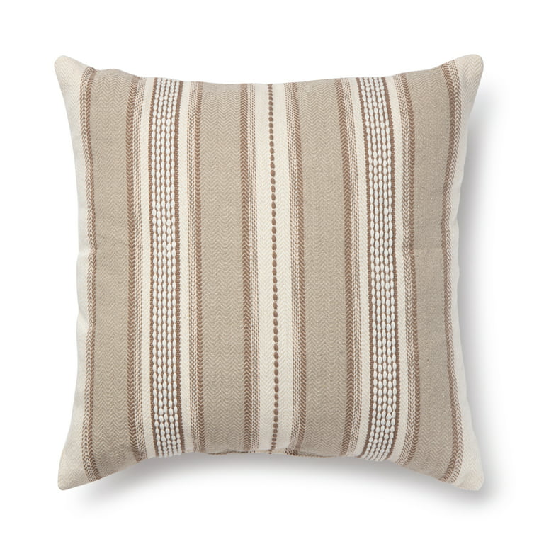 Foreside Home & Garden Tan Border Stripe 18x18 Hand Woven Filled Pillow