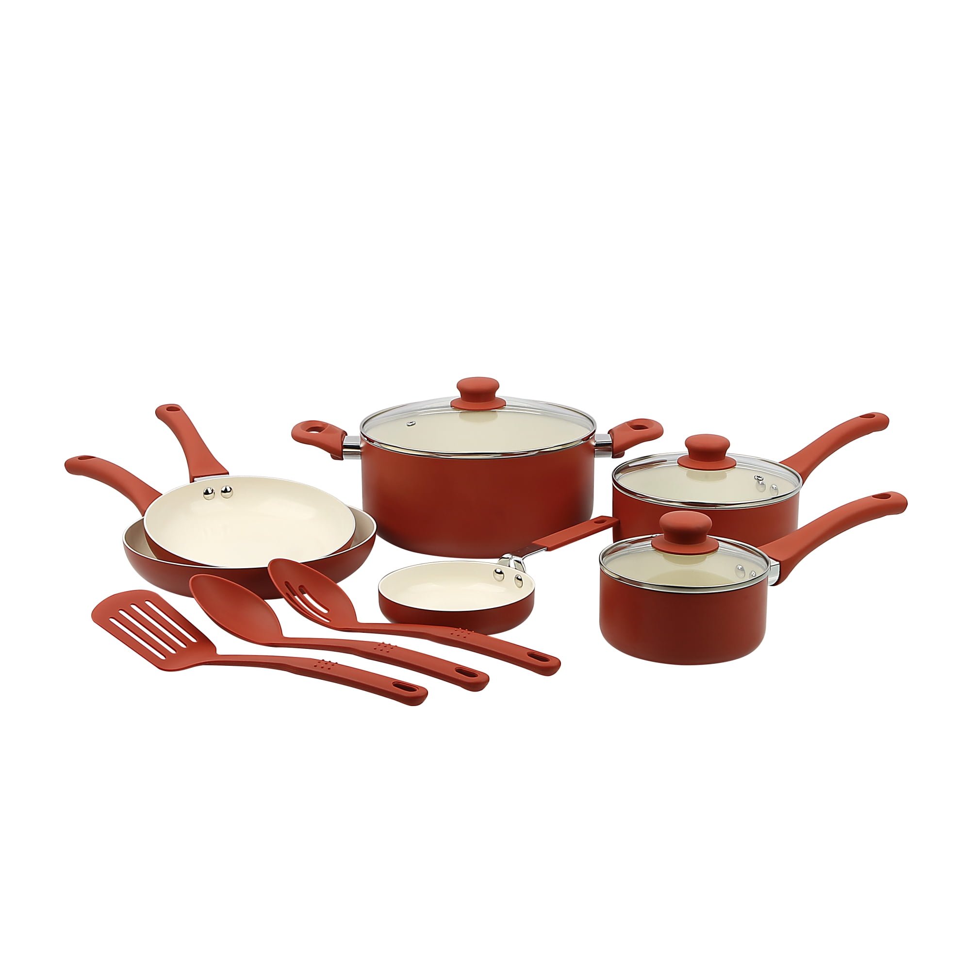 Mainstays Classic collection 12 Piece Nonstick Aluminum Alloy Cookware Set, Red