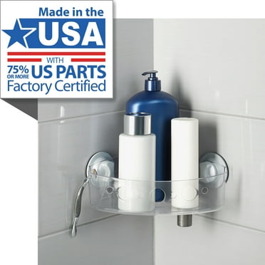 Mainstays Clear Plastic Corner Suction Bath Storage Basket, 1 Shelf, with Power Grip Suction Cups