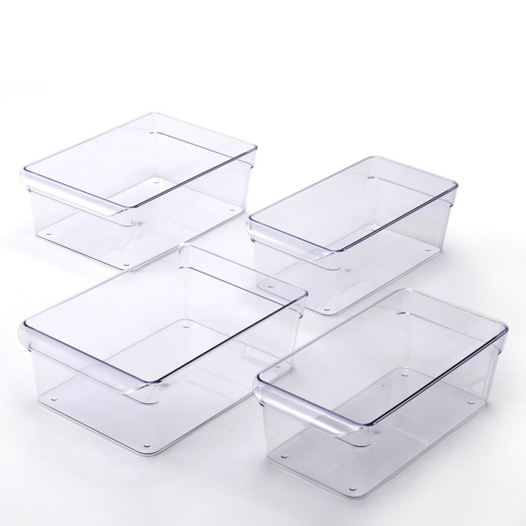 Mainstays Clear Plastic Fridge Organization Bin 4-Pack Set, Various Sizes