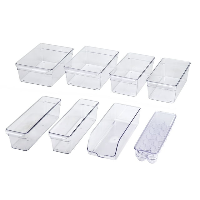 Mainstays Clear Plastic Fridge Organization Bin 8Pack Set, Various