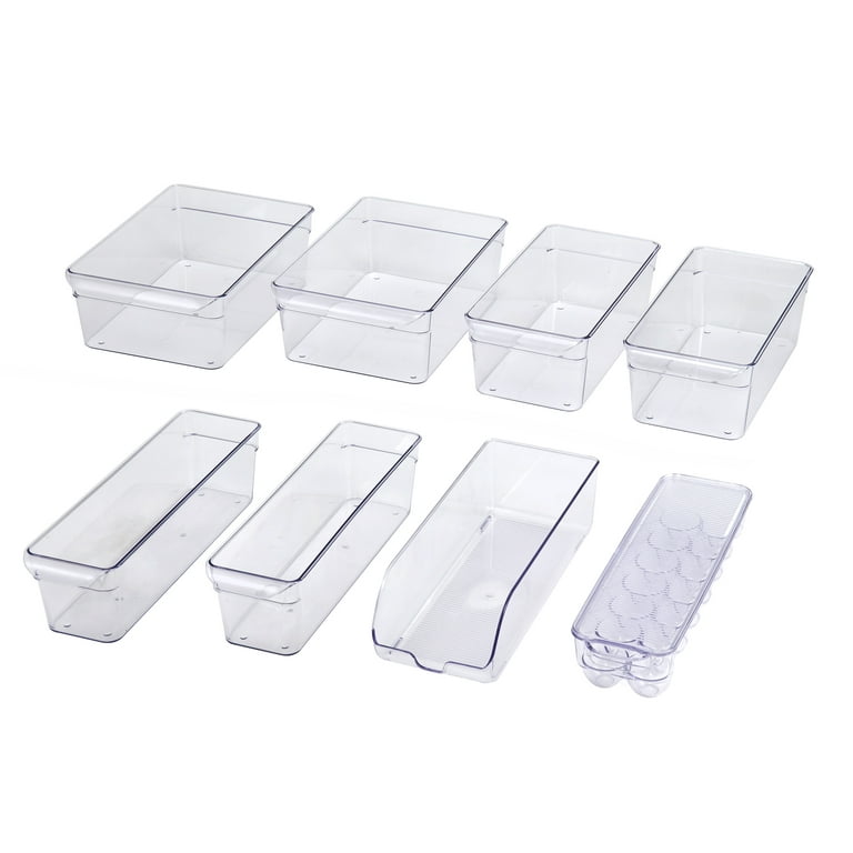 Mainstays Clear Plastic Fridge Organization Bin 8-Pack Set, Various Sizes