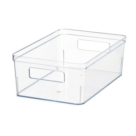 Mainstays Clear Plastic Pantry Organizer Bin for Kitchen Cabinet and Fridge, Large 12" x 7.5" x 4", with Handles