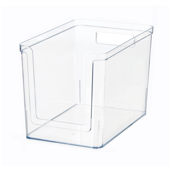 Mainstays Clear Plastic Pantry Storage Organizer Bin with Open Front, Large Deep, 12 in x 7.5 in x 8 in