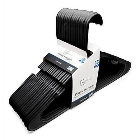 Mainstays Clothing Hangers, 18 Pack, Black, Durable Plastic