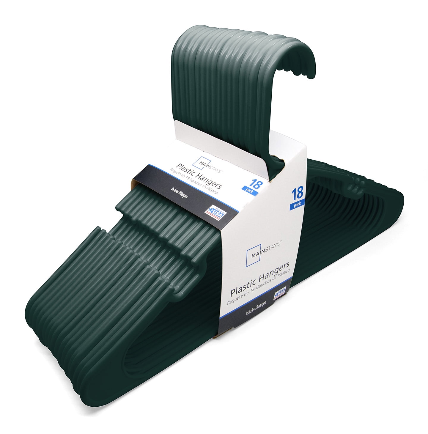 Mainstays Collegiate Clothing Hangers, 18 Count, Green Blast, Durable Plastic