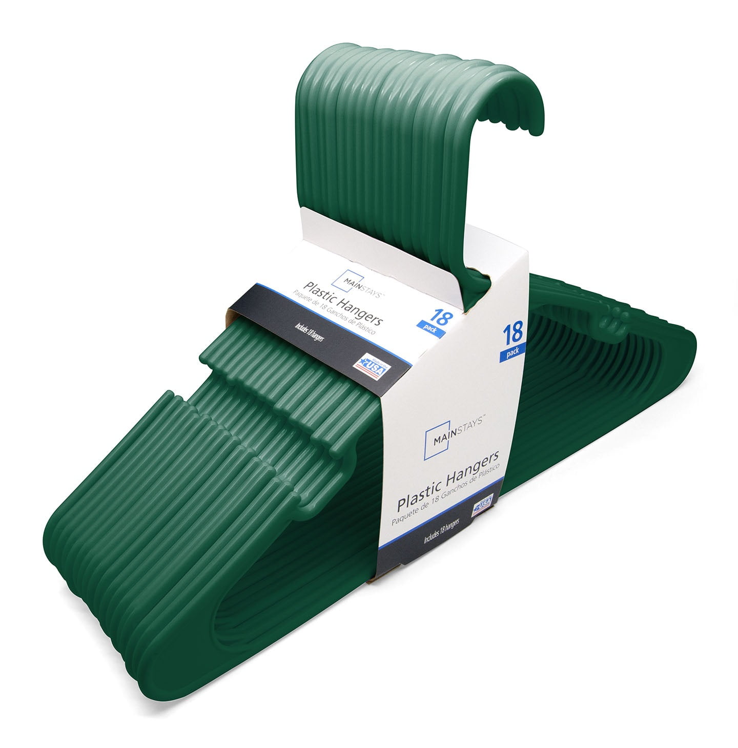 Mainstays Collegiate Clothing Hangers, 18 Count, Green, Durable Plastic
