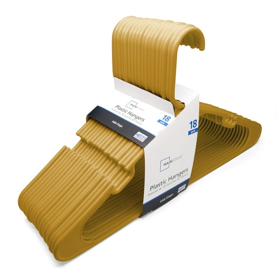 Mainstays Collegiate Clothing Hangers, 18 Count, Mustard Yellow, Durable Plastic